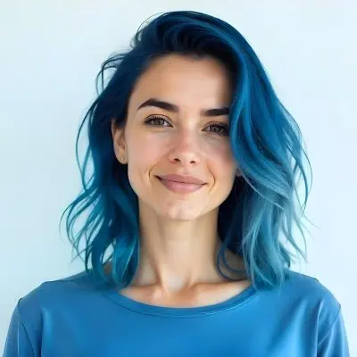A 22 Year Old Hispanic Woman With Blue Hair And White Skin Wearing A Blue Top In A White Background 25 Ce02