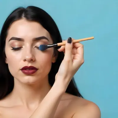 A 22 Year Old Hispanic Woman With Blue Hair Applying Makeup With A Brush Black Lipstick Closed Eyes In A Black Background 17 Ec2b