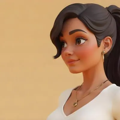 A 23 Year Old Hispanic Woman With Dark Skin Dark Hair Wearing A White Top And Jewelry Looking To The Right In A Beige Background 10 A420