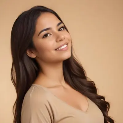 A 23 Year Old Hispanic Woman With Long Brown Hair In A Beige Background 10 88cb