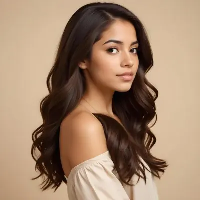A 23 Year Old Hispanic Woman With Long Brown Hair In A Beige Background 17 71cf