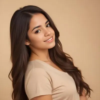 A 23 Year Old Hispanic Woman With Long Brown Hair In A Beige Background 24 A2a5