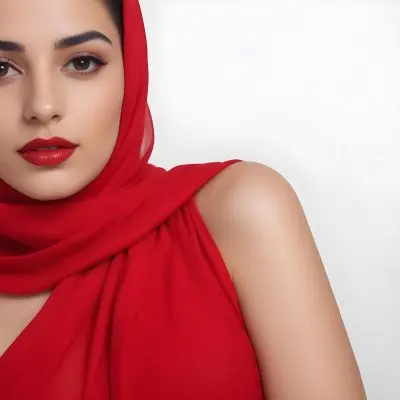 A 23 Year Old Middle Eastern Woman With Red Lipstick And A White Veil In A White Background 10 5d2f