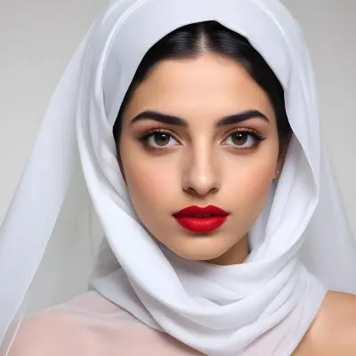 A 23 Year Old Middle Eastern Woman With Red Lipstick And A White Veil In A White Background 20 C84a