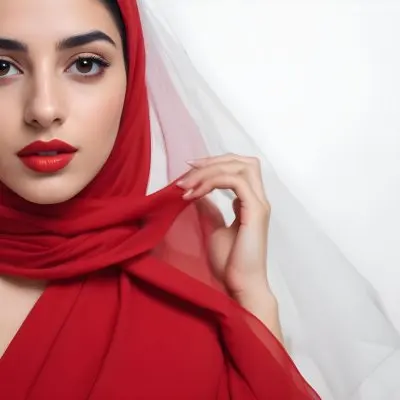 A 23 Year Old Middle Eastern Woman With Red Lipstick And A White Veil In A White Background 22 C092