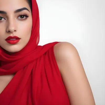 A 23 Year Old Middle Eastern Woman With Red Lipstick And A White Veil In A White Background 23 1588