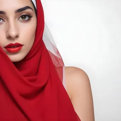 A 23 Year Old Middle Eastern Woman With Red Lipstick And A White Veil In A White Background 24 91fc