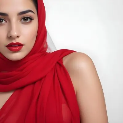 A 23 Year Old Middle Eastern Woman With Red Lipstick And A White Veil In A White Background 25 4d3b