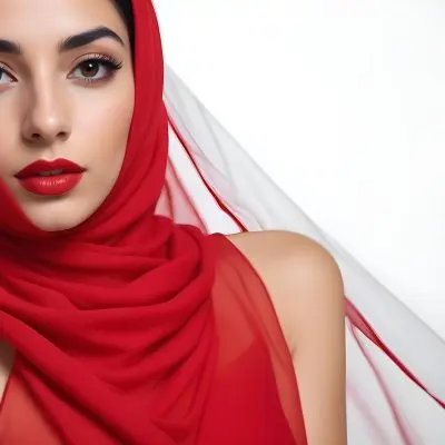 A 23 Year Old Middle Eastern Woman With Red Lipstick And A White Veil In A White Background 30 1f7f