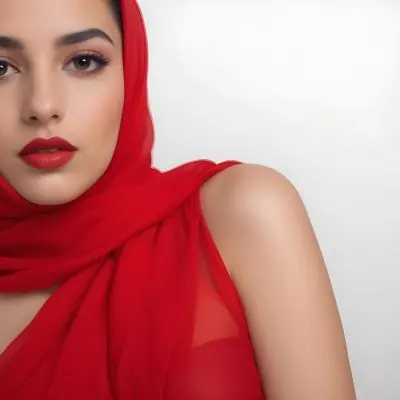 A 23 Year Old Middle Eastern Woman With Red Lipstick And A White Veil In A White Background 31 A1f4