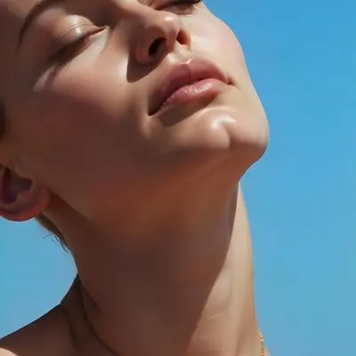 A 23 Year Old White Woman With Short Blonde Hair Closed Eyes And Tanned Skin Looking Up To The Sky 7 Dfe0