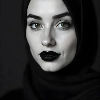 A 25 Year Old Arab Woman With A Black Hijab Gray Eyes Black And White Photography Studio Shot 27 07d3