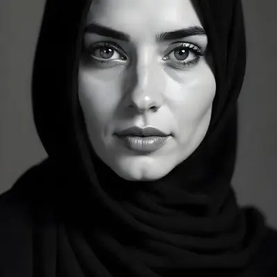 A 25 Year Old Arab Woman With A Black Hijab Gray Eyes Black And White Photography Studio Shot 35 7dbb
