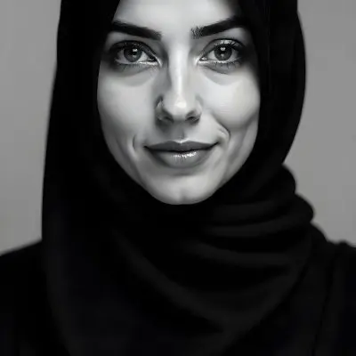 A 25 Year Old Arab Woman With A Black Hijab Gray Eyes Black And White Photography Studio Shot 37 5147