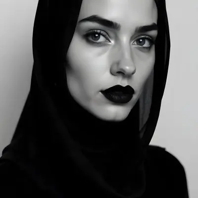 A 25 Year Old Arab Woman With A Black Hijab Gray Eyes Black And White Photography Studio Shot 6 9b03