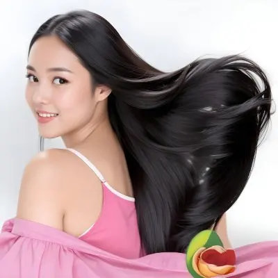 A 25 Year Old Asian Woman With Long Black Hair Pink Shirt Looking Over Her Shoulder In A White Background 3 2188