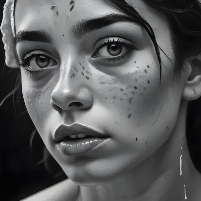 A 25 Year Old Hispanic Woman With Freckles And White Paint On Her Lips Black And White Background 4 481d Eda1