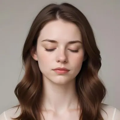 A 25 Year Old White Woman With Fair Skin Brown Hair Closed Eyes And A Neutral Expression In A Studio With A Plain Background 17 F4d1