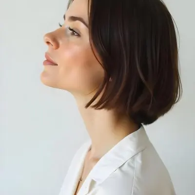 A 30 Year Old White Woman With Short Brown Hair And White Shirt In A White Background 4 059b