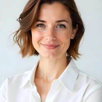 A 30 Year Old White Woman With Short Brown Hair And White Shirt In A White Background 48 D2e0