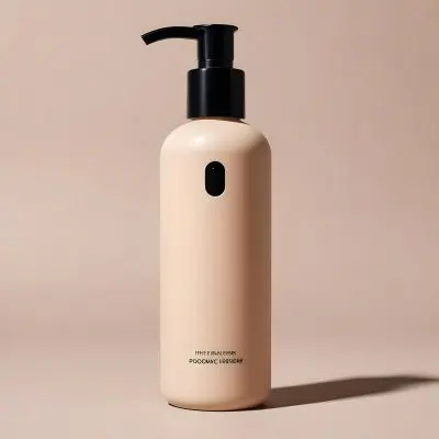 A Beige Bottle With A Black Pump Dispenser Likely Containing A Cosmetic Or Personal Care Product 23 Fc88