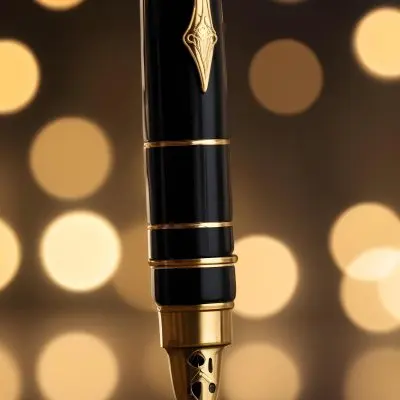 A Black And Gold Fountain Pen With A Black Nib Bokeh Lights In The Foreground Blurred Background 11 F75d 6881