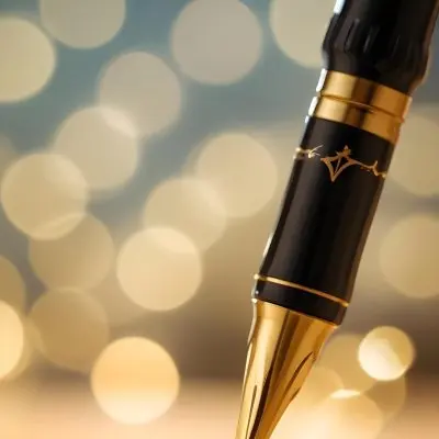 A Black And Gold Fountain Pen With A Black Nib Bokeh Lights In The Foreground Blurred Background 19 D426 5e63