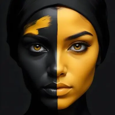 A Black And Yellow Woman 25 Years Old With A Black Headscarf And Black Eyes In A Yellow Background 16 99e6