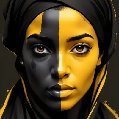 A Black And Yellow Woman 25 Years Old With A Black Headscarf And Black Eyes In A Yellow Background 21 3901