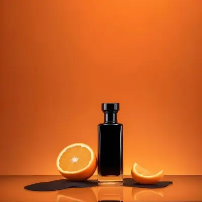 A Black Glass Bottle Of Perfume Or Cologne On A Orange Background 9 8b1d