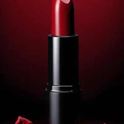 A Black Lipstick With A Red Container On A Dark Red Background Some Black Powder On The Bottom 25 6cc1