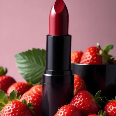 A Black Lipstick With A Red Container Surrounded By Strawberries With A Black Background 13 F4a6