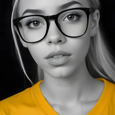 A Black Woman 21 Years Old With Long Blonde Hair And White Glasses Wearing A White T Shirt In A Black And White Background 14 2272