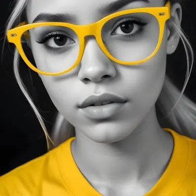 A Black Woman 21 Years Old With Long Blonde Hair And White Glasses Wearing A White T Shirt In A Black And White Background 16 C5f9