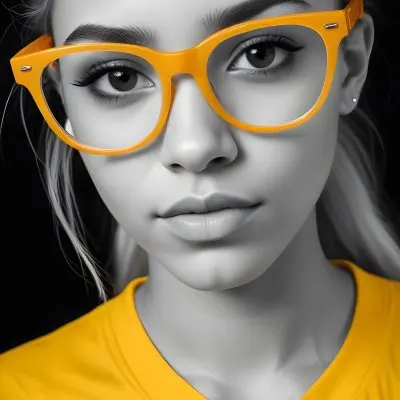A Black Woman 21 Years Old With Long Blonde Hair And White Glasses Wearing A White T Shirt In A Black And White Background 2 3090