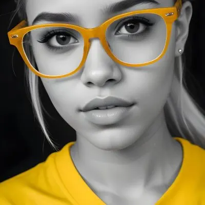 A Black Woman 21 Years Old With Long Blonde Hair And White Glasses Wearing A White T Shirt In A Black And White Background 23 6536