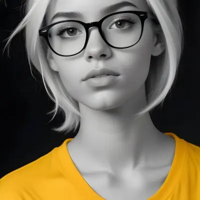 A Black Woman 21 Years Old With Long Blonde Hair And White Glasses Wearing A White T Shirt In A Black And White Background 3 742b