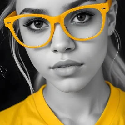 A Black Woman 21 Years Old With Long Blonde Hair And White Glasses Wearing A White T Shirt In A Black And White Background 34 Badd