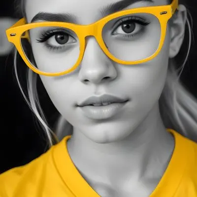 A Black Woman 21 Years Old With Long Blonde Hair And White Glasses Wearing A White T Shirt In A Black And White Background 36 1eef