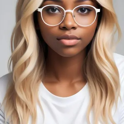 A Black Woman 21 Years Old With Long Blonde Hair And White Glasses Wearing A White T Shirt In A Black And White Background 41 Ab0d