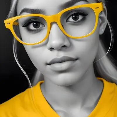 A Black Woman 21 Years Old With Long Blonde Hair And White Glasses Wearing A White T Shirt In A Black And White Background 43 8dc0