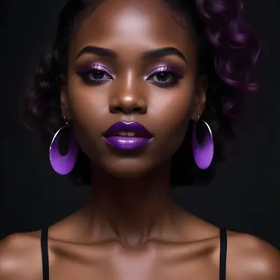 A Black Woman 23 Years Old Dark Skin With Purple Lipstick In A Black Background 9 C913