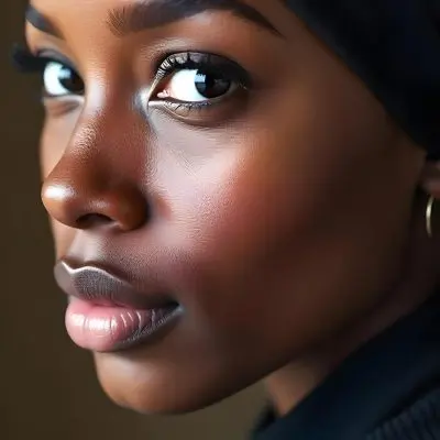 A Black Woman 23 Years Old With A Black Hijab Light Brown Eyes Light Brown Lips Long Eyelashes Perfect Skin In A Brown Background 12 5843