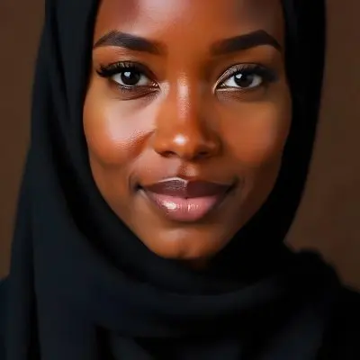 A Black Woman 23 Years Old With A Black Hijab Light Brown Eyes Light Brown Lips Long Eyelashes Perfect Skin In A Brown Background 13 6713