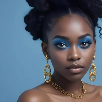 A Black Woman 25 Years Old With A Blue Skin And Big Earrings In A Blue Background 10 D037