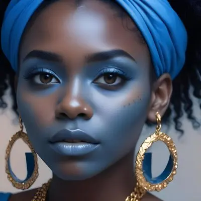 A Black Woman 25 Years Old With A Blue Skin And Big Earrings In A Blue Background 12 6887