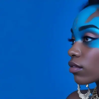 A Black Woman 25 Years Old With A Blue Skin And Big Earrings In A Blue Background 40 Cc9f