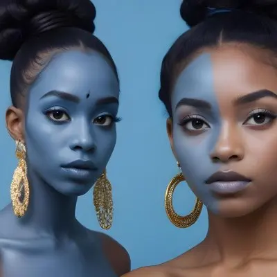 A Black Woman 25 Years Old With A Blue Skin And Big Earrings In A Blue Background 41 Cc3a