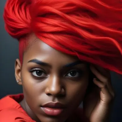 A Black Woman 25 Years Old With Red Hair Covering Her Eyes With A Red Hand In A Dark Background 2 D7a0