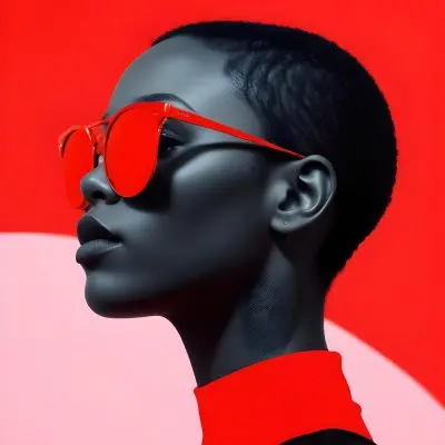 A Black Woman 25 Years Old With Short Red Hair And Light Skin Wearing Black Sunglasses Black Shirt Light Pink And Red Background 15 6d4c
